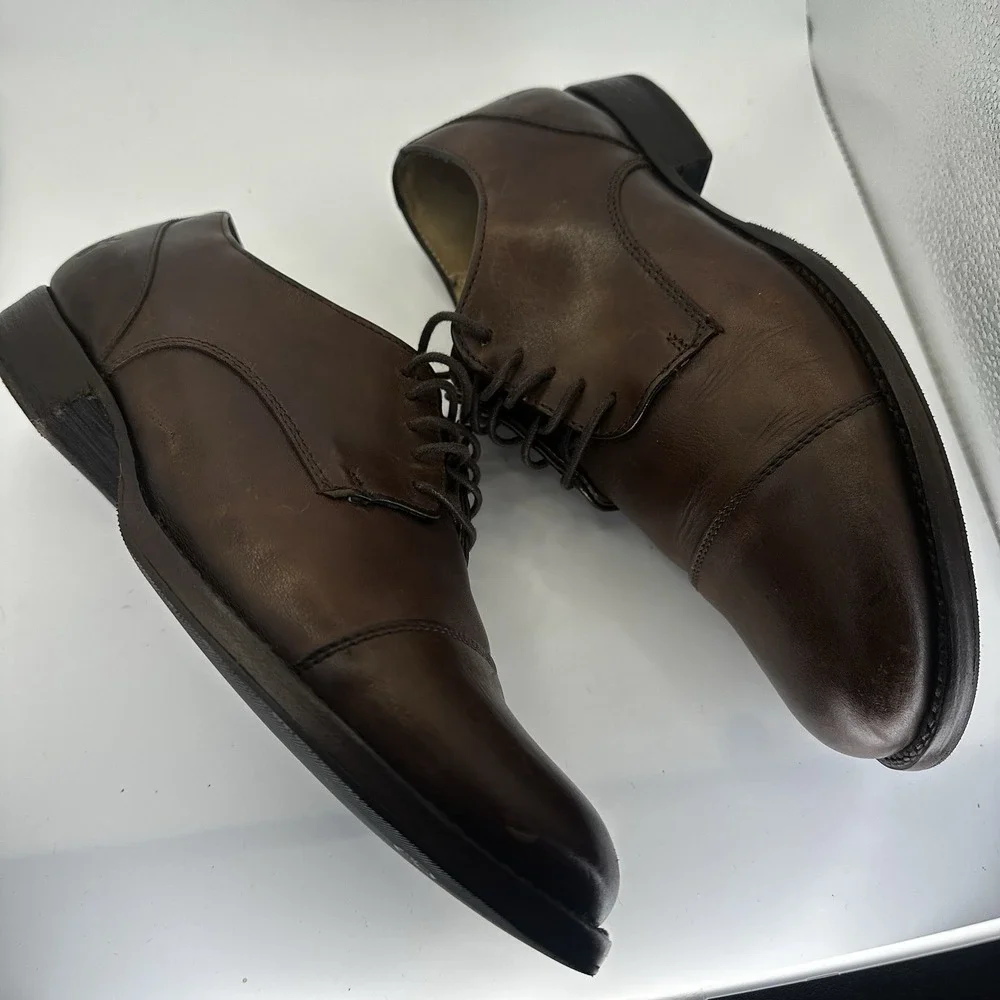Frye Mens Dress Shoes 10B‎ Brown Leather Cap Toe Bowery Derby Academia Classic